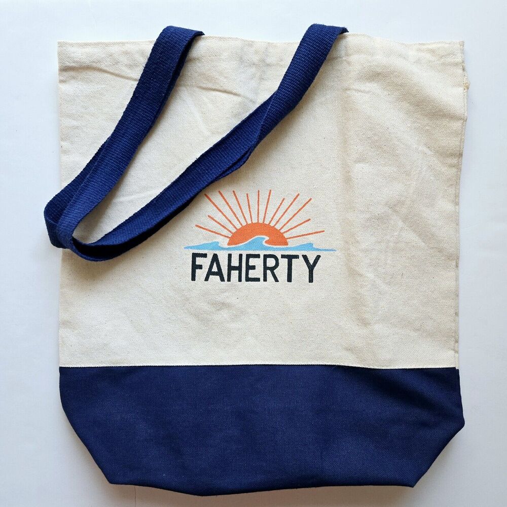 Faherty Tote Shoulder Bag Cotton Canvas Utility Travel Casual Shopping Beach 16"